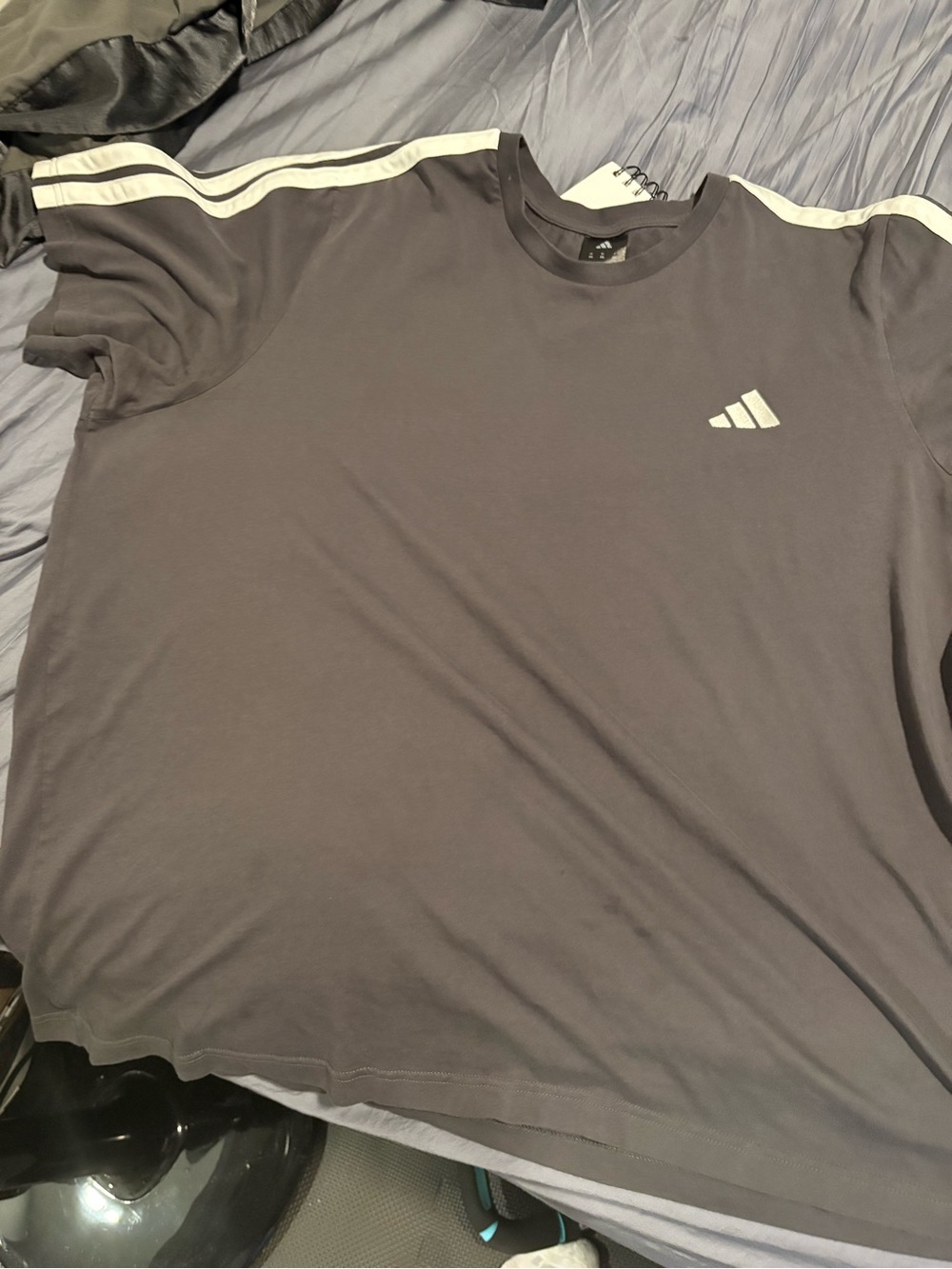 adidas Men’s Dark Gray Short Sleeve Tee with White Shoulder Stripes